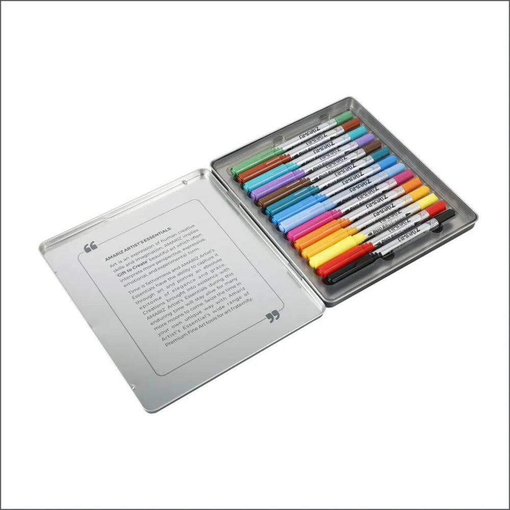Doms Amariz Duo Brush Pens (14 Shades) (Soft + Hard Tip) (Tin Pack)