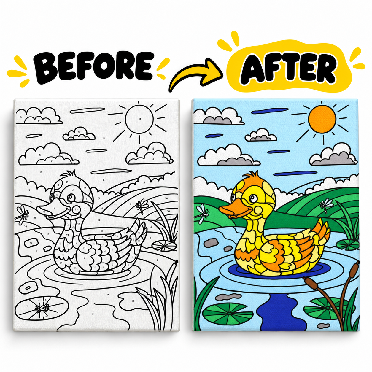 Paint by Numbers Canvas Kit for Kids 9x12 Inch - duck kit 9x12 before after