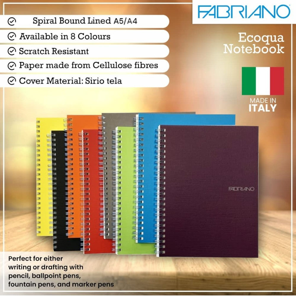 Fabriano EcoQua Spiral Lined Notebook - Eco-Friendly - Size & Color