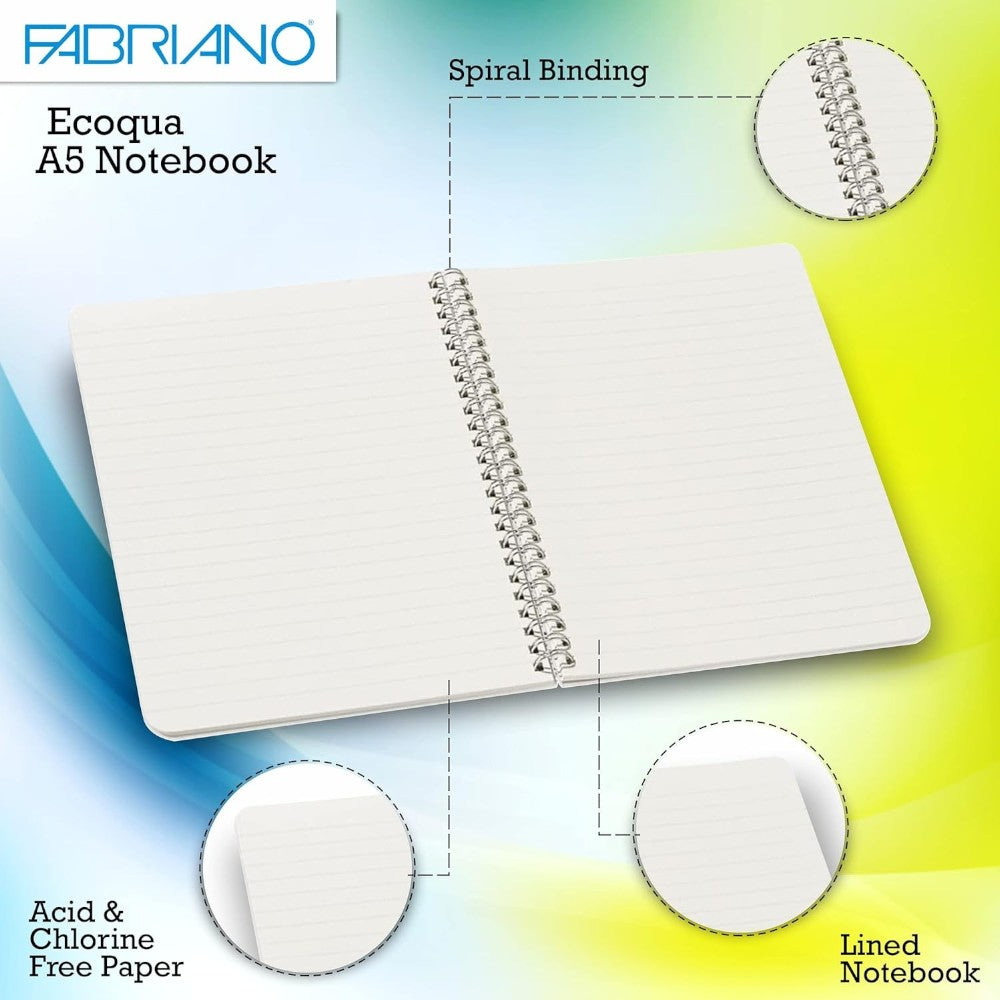 Fabriano EcoQua Spiral Lined Notebook - Eco-Friendly - Size & Color