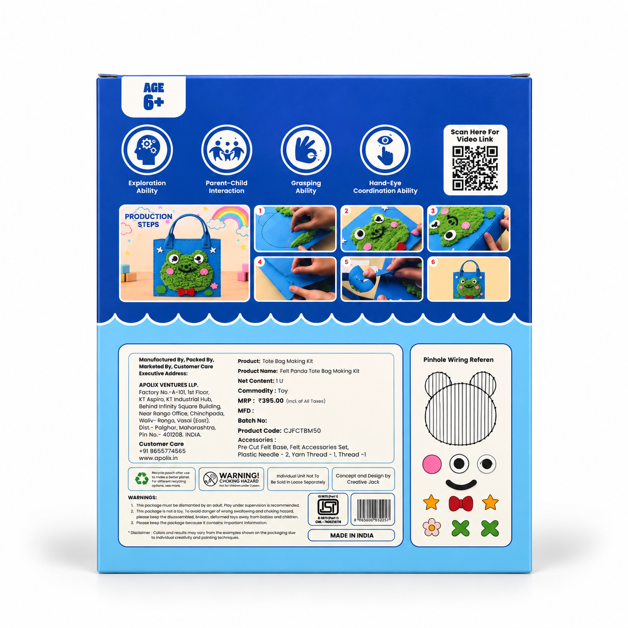 DIY Felt Tote Bag Making Kit for Kids - frog tote bag making kit back