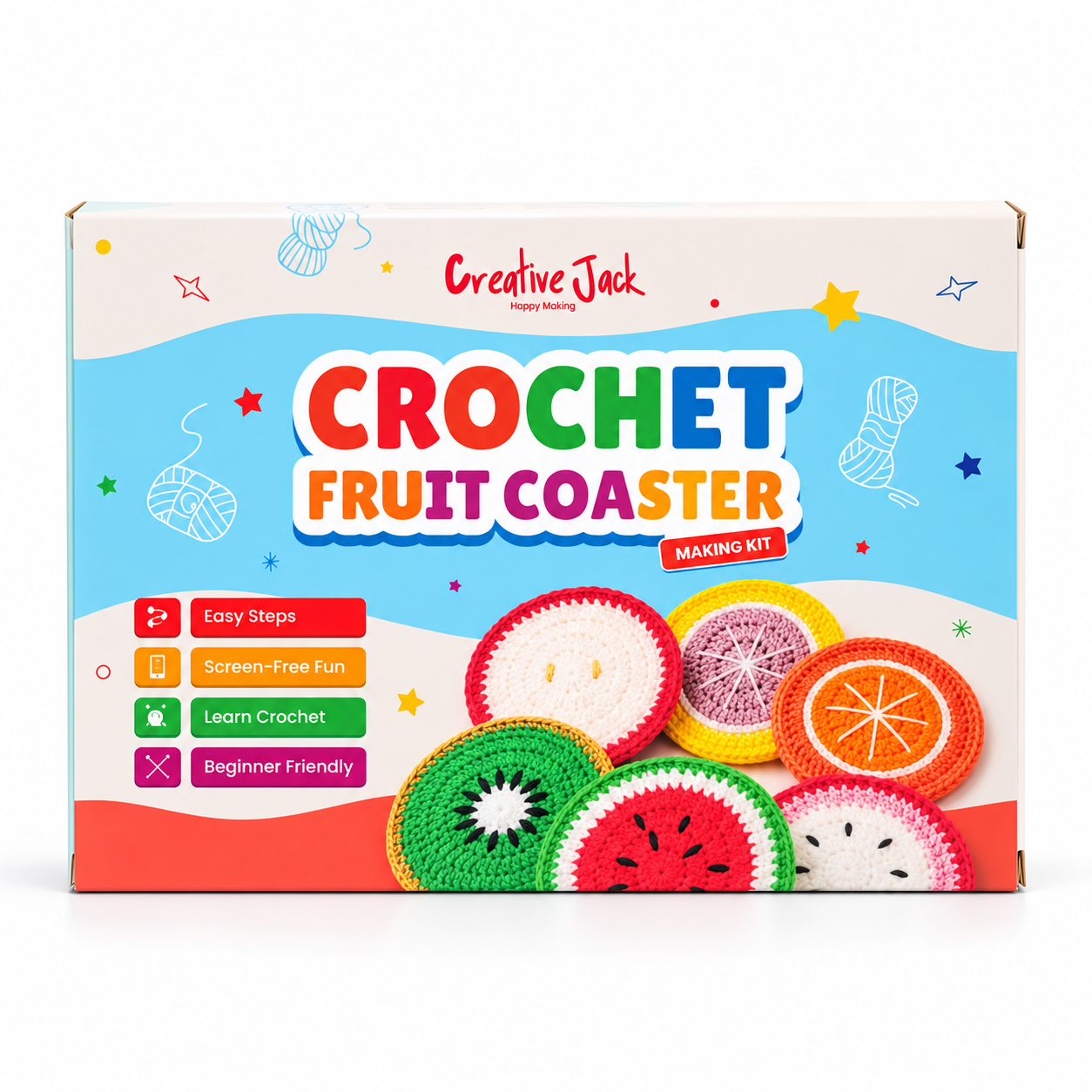 Crochet Fruit Coaster Making Kit | Crochet DIY Kit for Age 6+ - fruit coaster crochet making kit front
