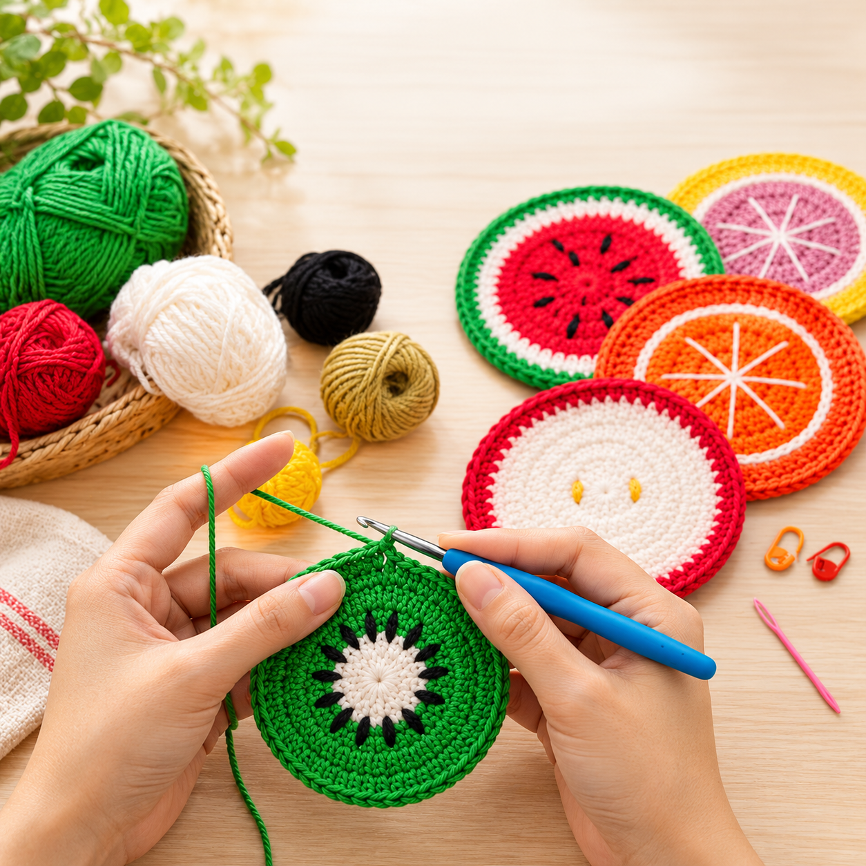 Crochet Fruit Coaster Making Kit | Crochet DIY Kit for Age 6+ - fruit coaster crochet making kit lifestyle