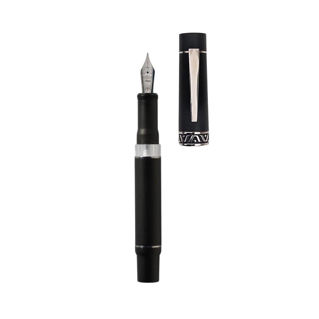 GIOIA | Medium Nib | Fountain Pen | Cenere Black Resin Barrel | Piston Filler | with Ink Window Gioia