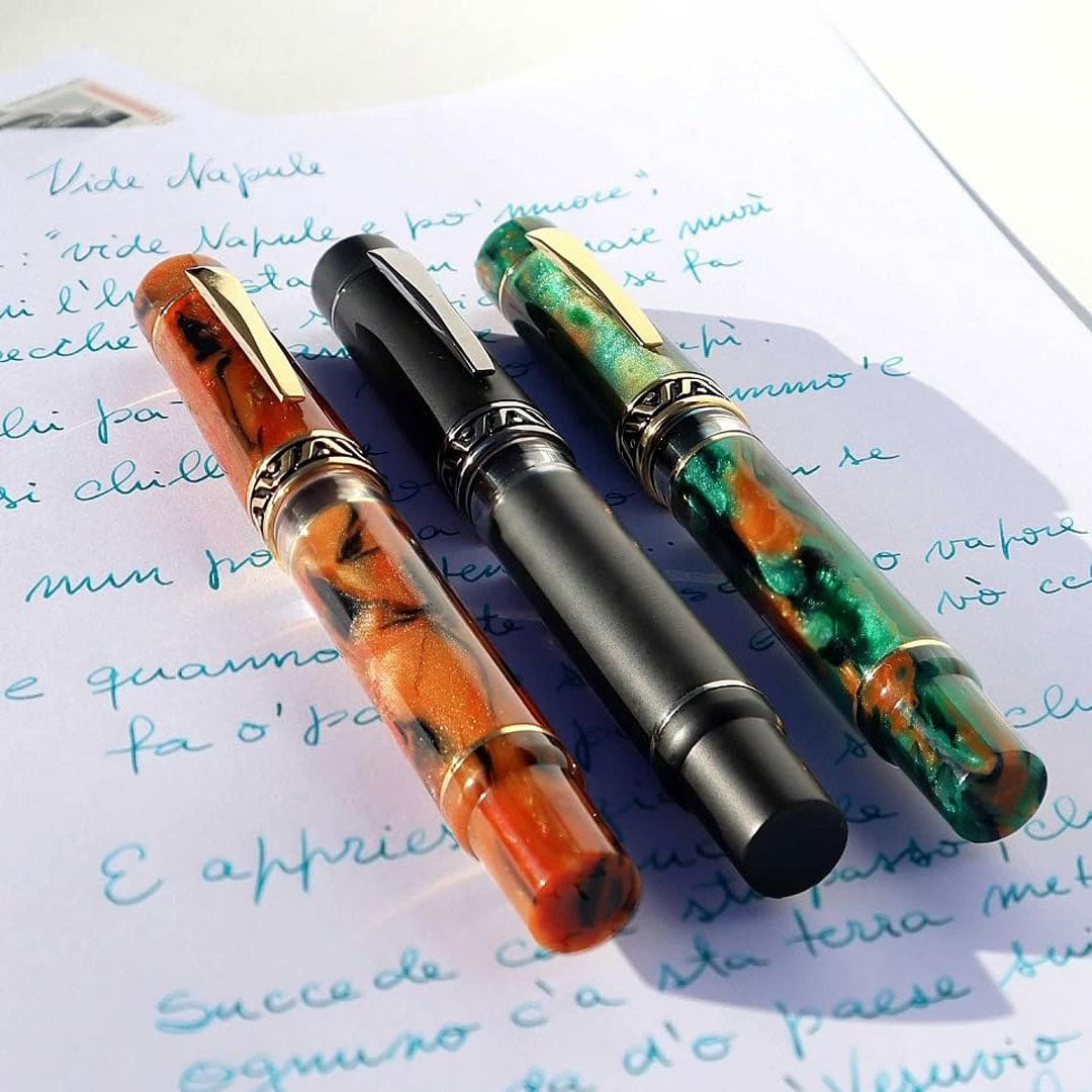 GIOIA | Medium Nib | Fountain Pen | Cenere Black Resin Barrel | Piston Filler | with Ink Window Gioia