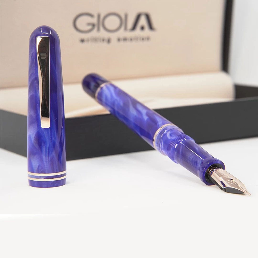 Gioia | Metis Fountain Pen | Blue Aesthetic | Rose Gold Trims | Broad Nib Gioia