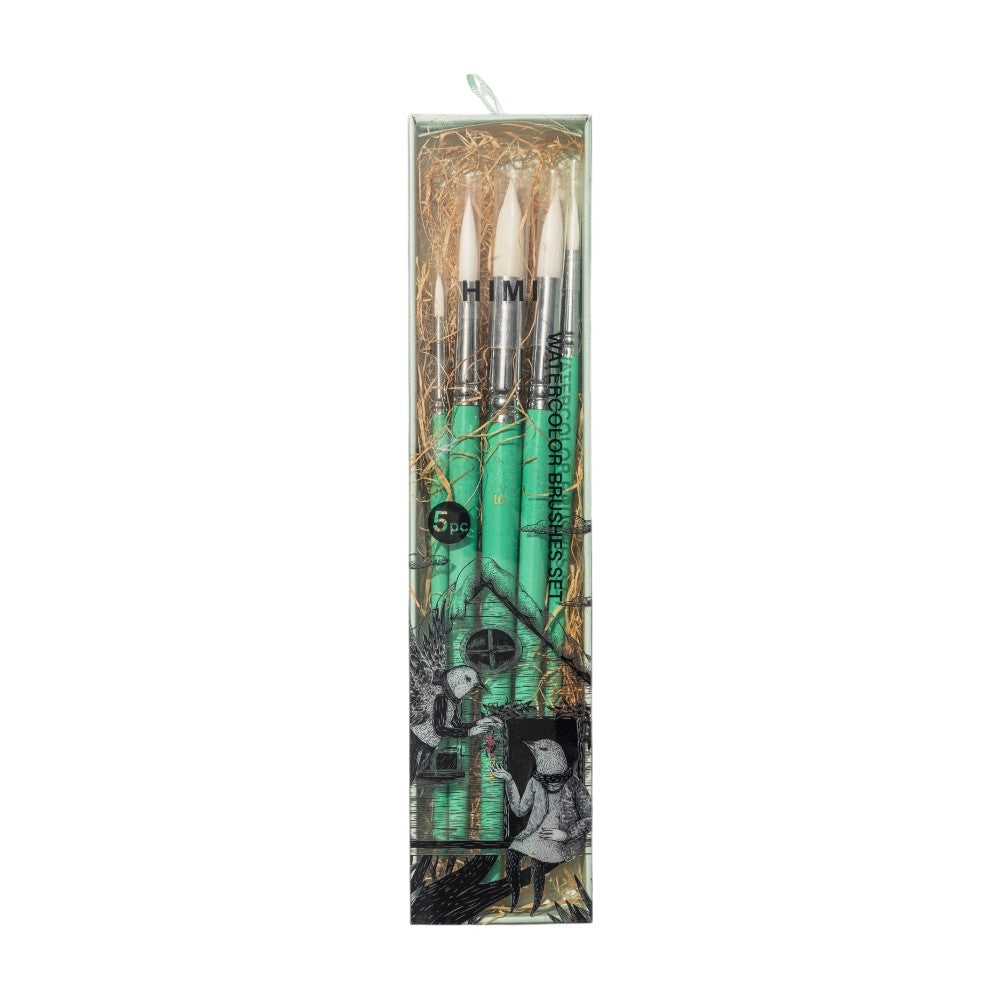 HIMI Little Bird Round Brush Set - 5 pcs - Green - Front View
