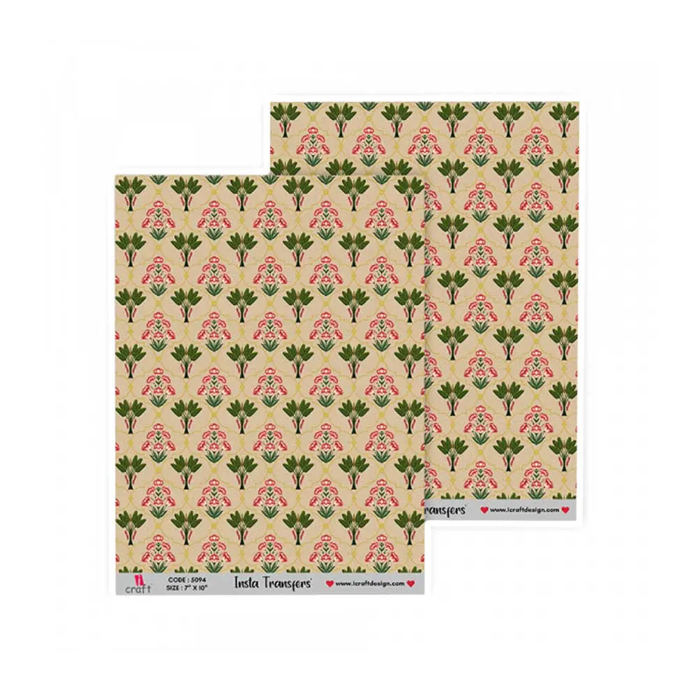 iCraft Insta Transfers Sheet Beige Background with Floral Patterns - 7X10 - IT 5094 iCraft