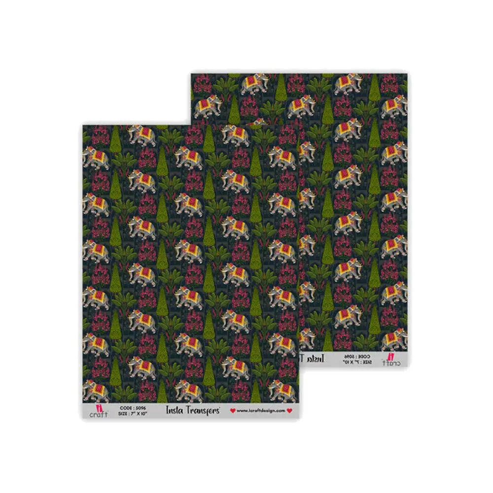 iCraft Insta Transfers Sheet Black Background with Elephants - 7X10 - IT 5096 iCraft