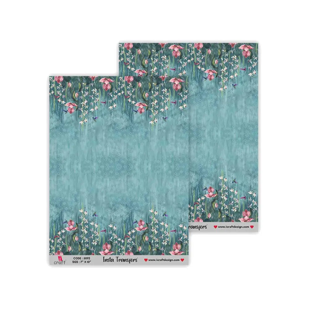 iCraft Insta Transfers Sheet Blue Background with Floral Patterns - 7X10 - IT 5092 iCraft