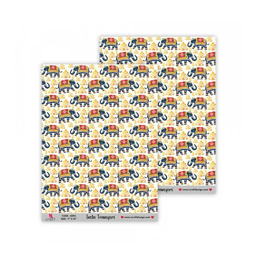 iCraft Insta Transfers Sheet White Background with Elephants - 7X10 - IT 5095 iCraft