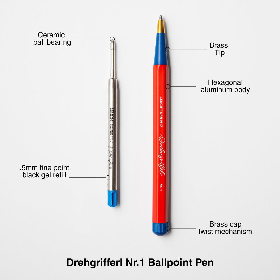 LEUCHTTURM1917 Ball Point Pen with Royal Blue Ink | Bauhaus Edition | Drehgriffel No. 1 | Black/Lemon | Twist Mechanism - penpencilink
