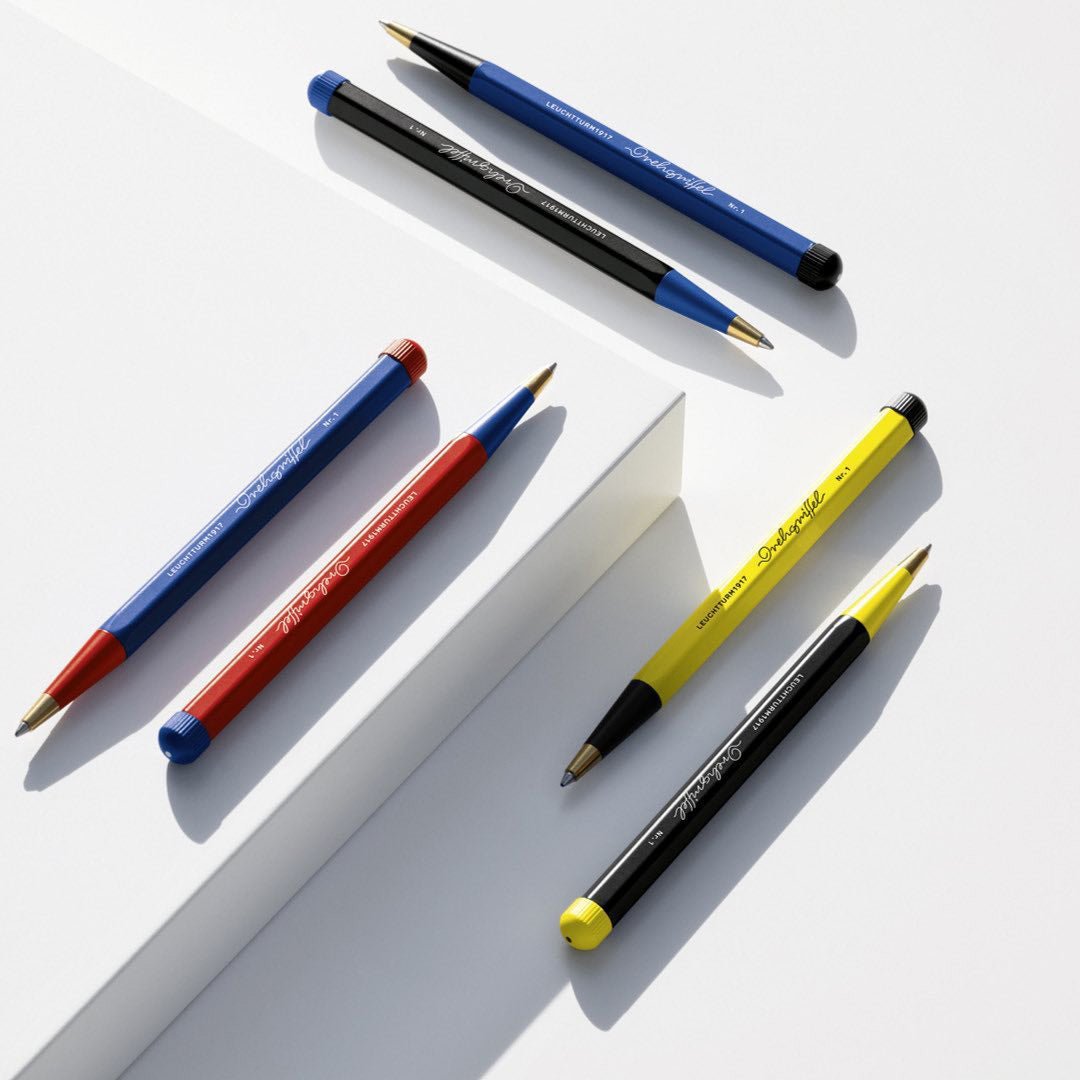 LEUCHTTURM1917 Ball Point Pen with Royal Blue Ink | Bauhaus Edition | Drehgriffel No. 1 | Black/Lemon | Twist Mechanism - penpencilink