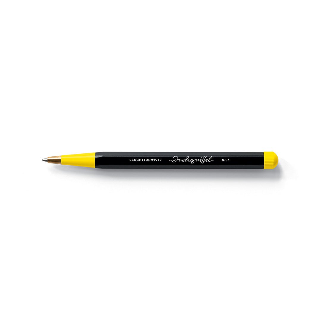 LEUCHTTURM1917 Ball Point Pen with Royal Blue Ink | Bauhaus Edition | Drehgriffel No. 1 | Black/Lemon | Twist Mechanism - penpencilink