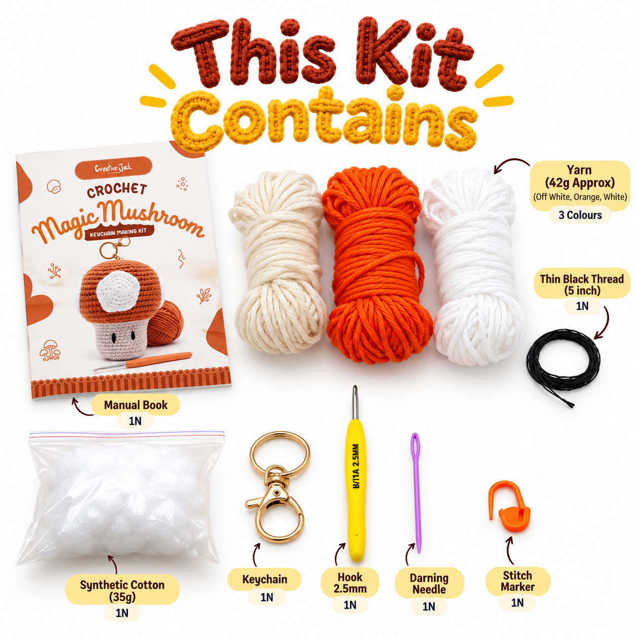 Crochet Keychain Making Kit - magic mushroom crochet keychain kit contents