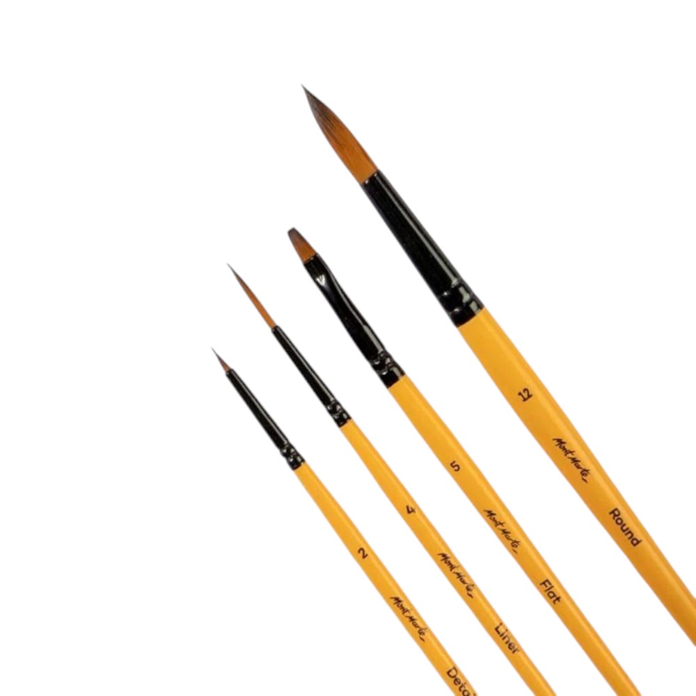 Mont Marte Acrylic Brushes Signature Set of 4 - Includes Detailer, Liner, Round, Flat Brushes for Acrylics