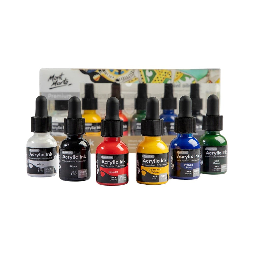Mont Marte Vibrant Acrylic Ink 6pc Set - Open View