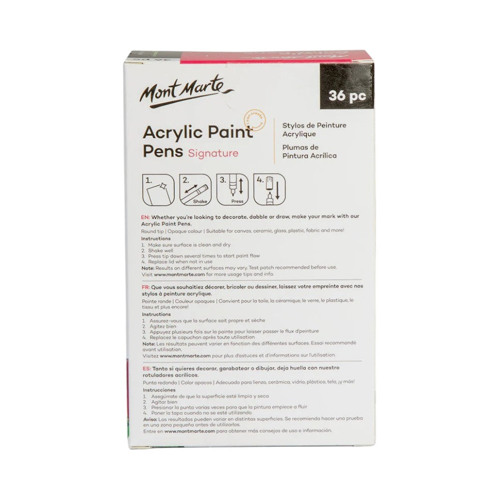 Mont Marte Acrylic Paint Pens - Broad Tip - 36pc Opaque - Back View
