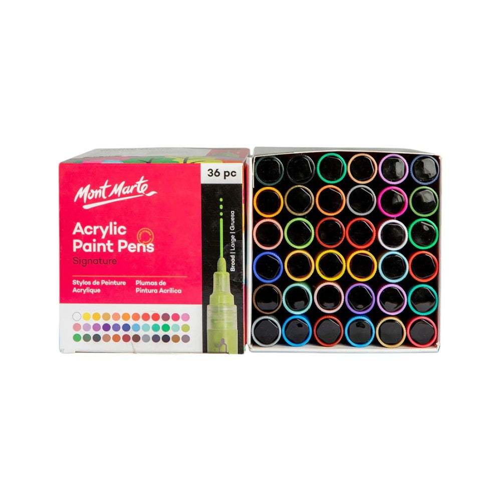Mont Marte Acrylic Paint Pens - Broad Tip - 36pc Opaque - Colour Chart