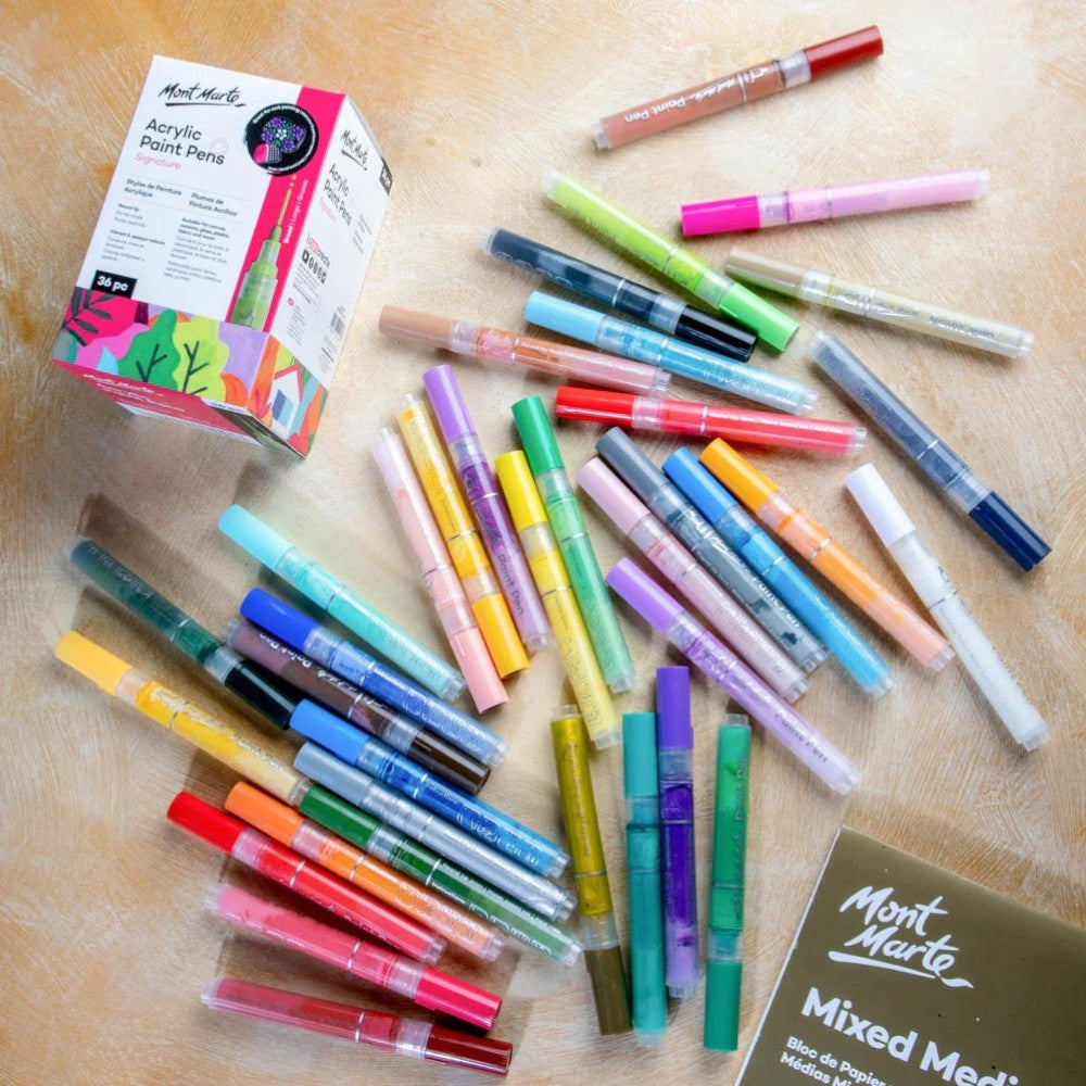 Mont Marte Acrylic Paint Pens - Broad Tip - 36pc Opaque - Open View