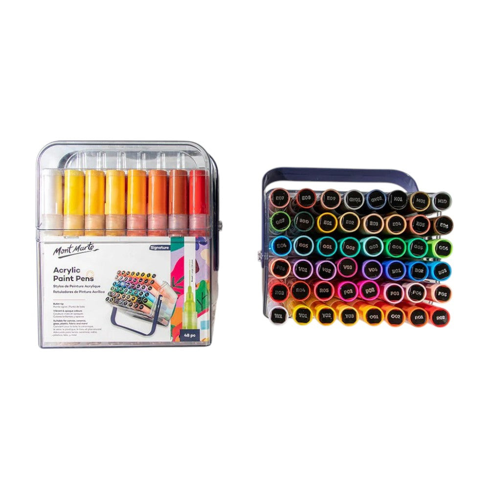 Mont Marte Acrylic Paint Pens - Broad Tip - 48pc Opaque (In Case) - Open View