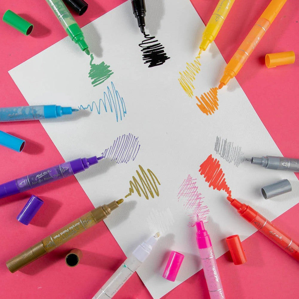Mont Marte Acrylic Paint Pens - Dual Tip - 12pc Opaque - Colour Chart