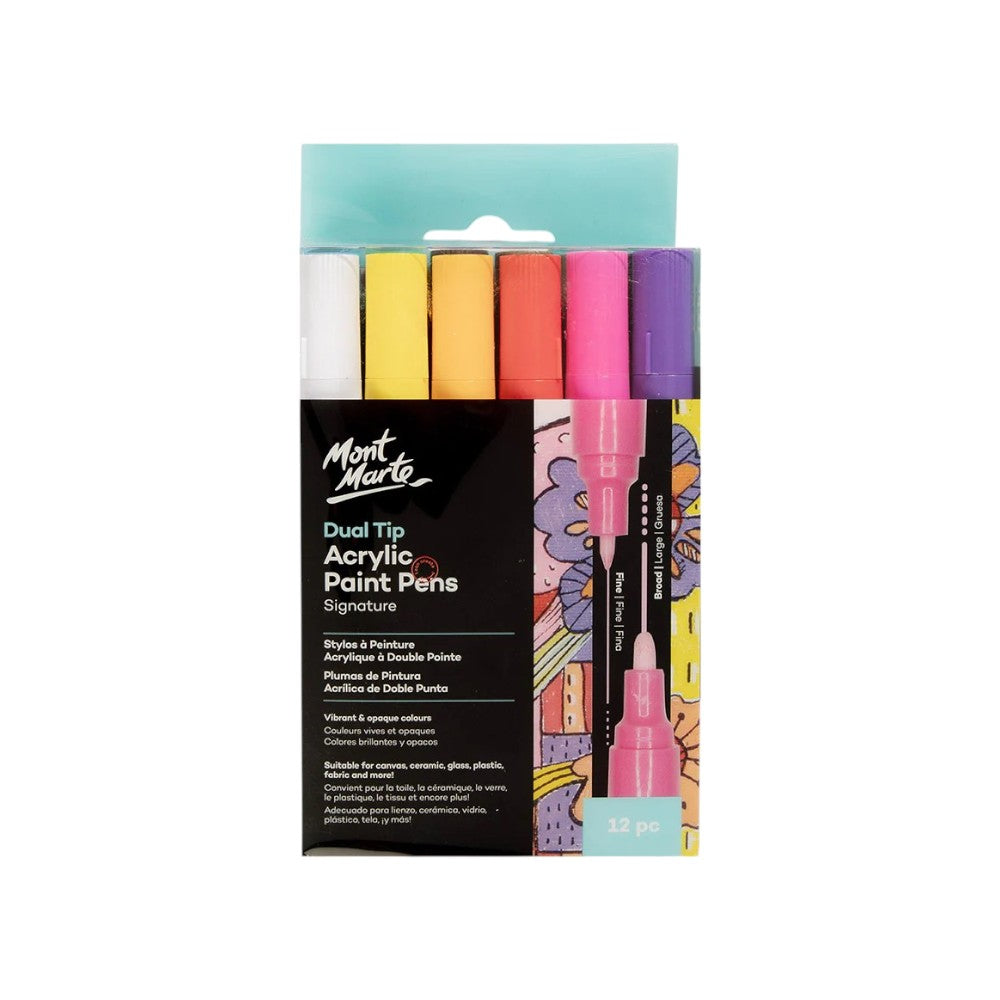 Mont Marte Acrylic Paint Pens - Dual Tip - 12pc Opaque - Front View