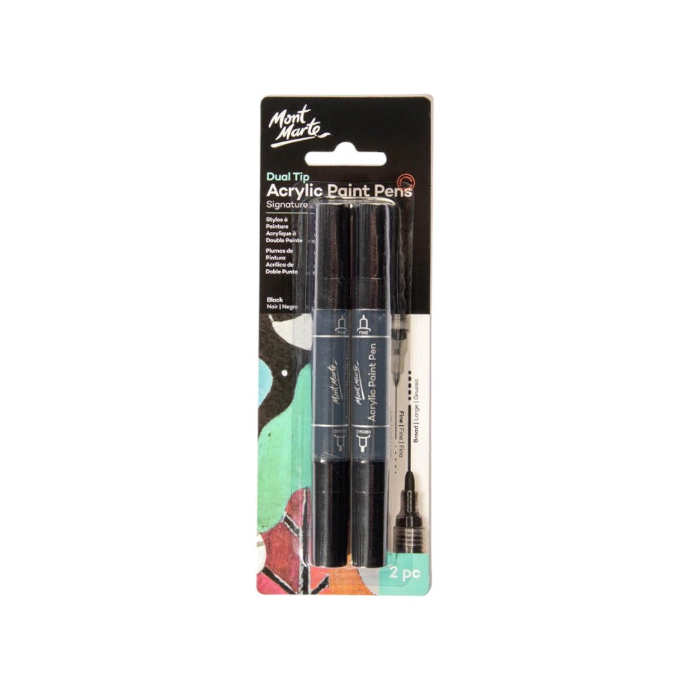 Mont Marte Acrylic Paint Pens - Dual Tip - 2pc Black - Front View