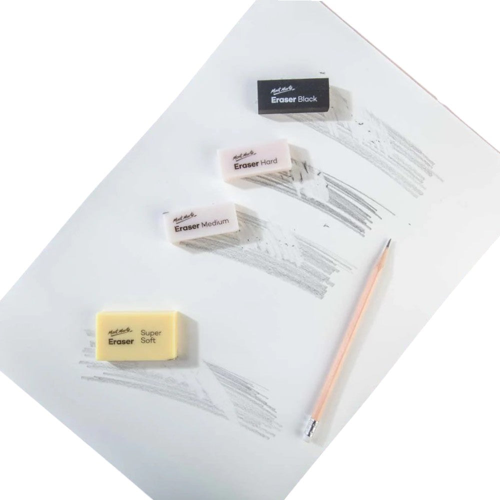 Marte Signature Artist Erasers Set being used to erase graphite and charcoal on sketch paper.