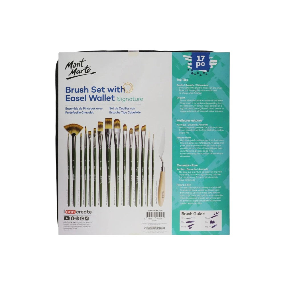 Mont Marte Signature Brush Set with Easel Wallet - 17pc Mont Marte