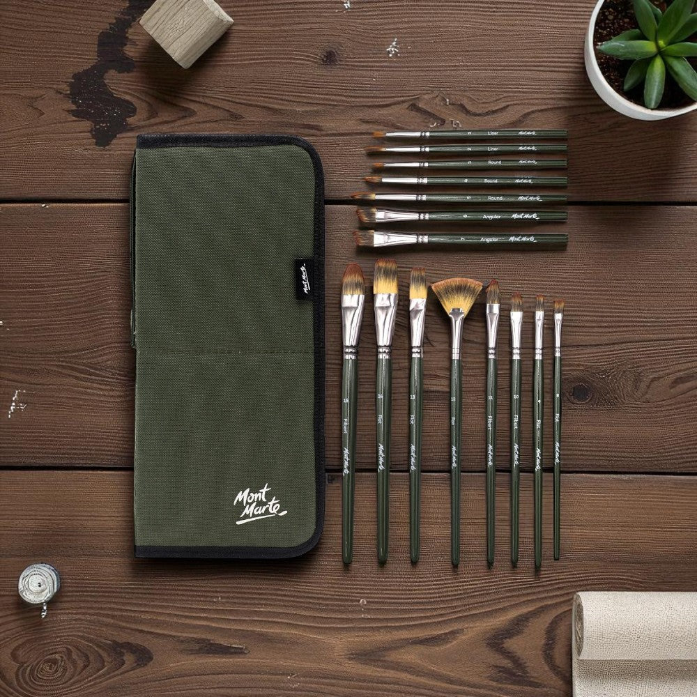 Mont Marte Signature Brush Set with Easel Wallet - 17pc Mont Marte