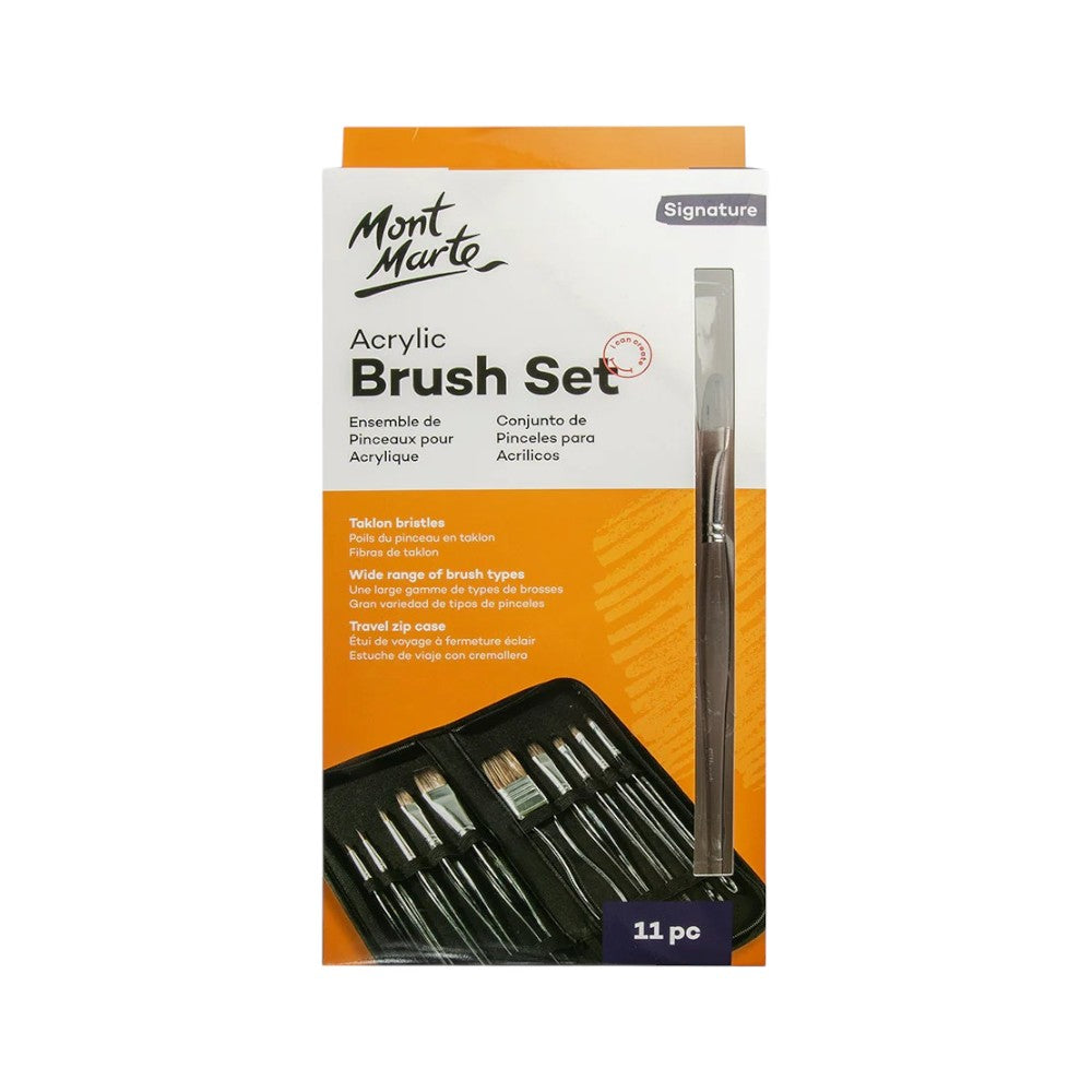 Mont Marte Clear Handle Acrylic Brush Set 11pc in packaging
