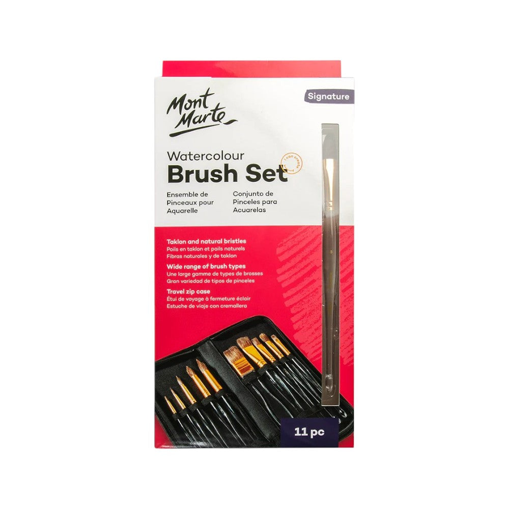 Mont Marte Clear Handle Watercolor Brush Set 11pc in packaging