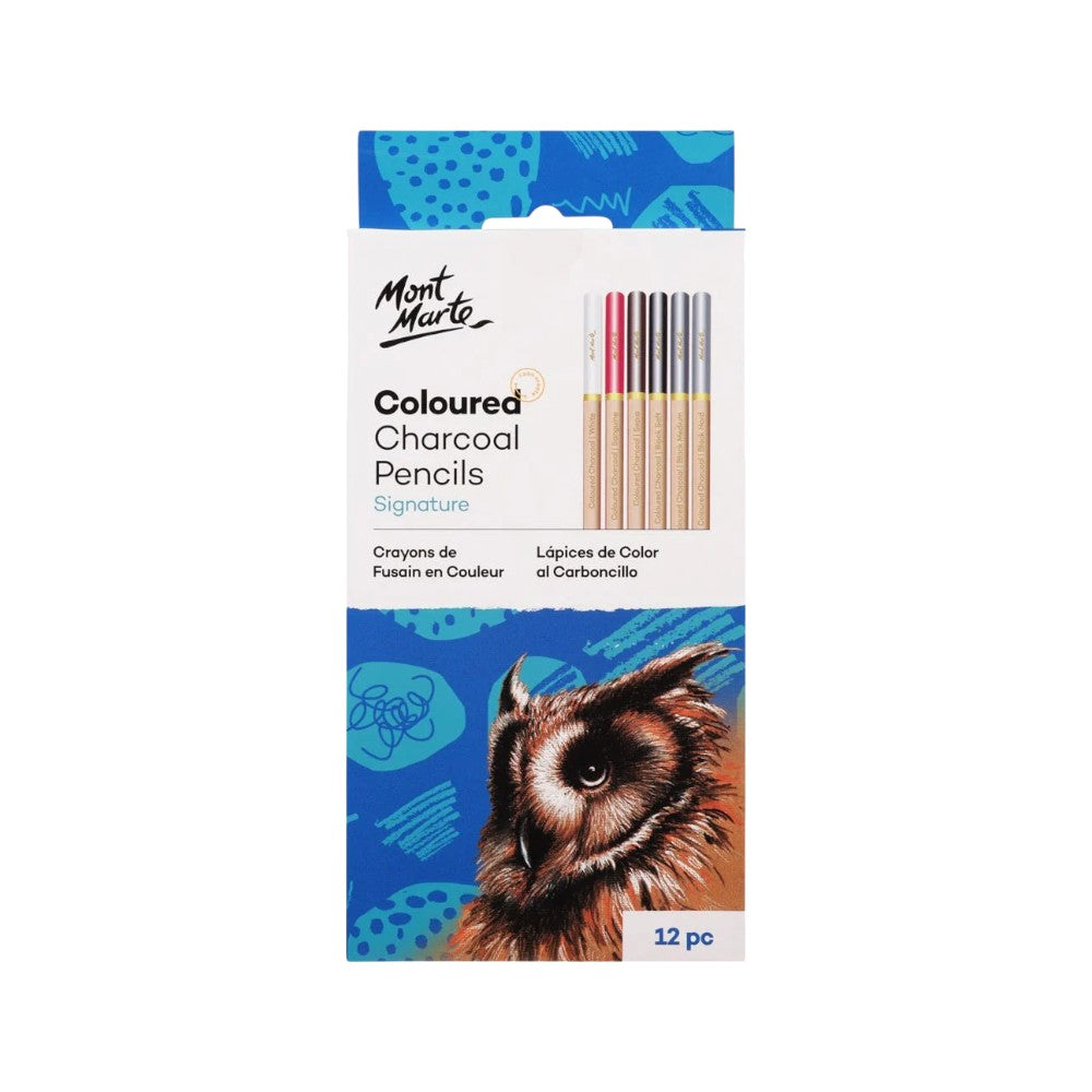 Mont Marte Signature Coloured Charcoal Pencils Set - 12pc Mont Marte