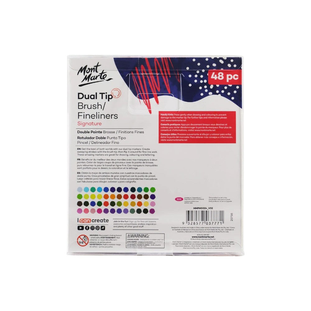 Back view showing details of Mont Marte Dual Tip Fineliners 48-piece set
