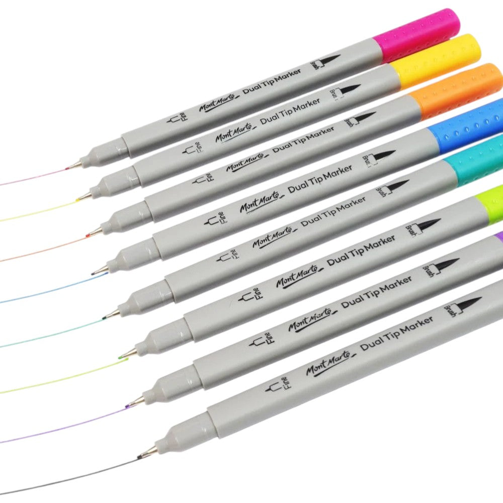 Full color range of Mont Marte Dual Tip Brush-Fineliners Set of 48 for drawing and lettering