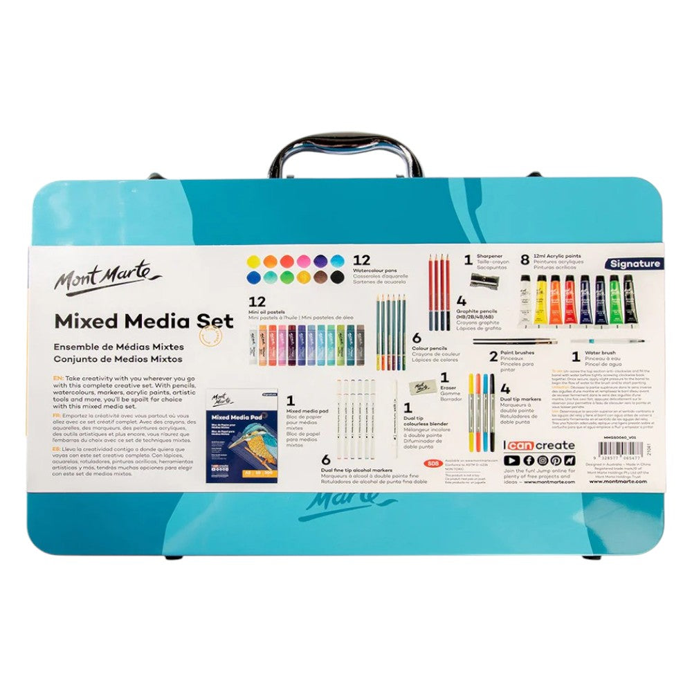 Mont Marte Mixed Media Art Set - 60 Pc Back View with Product Details