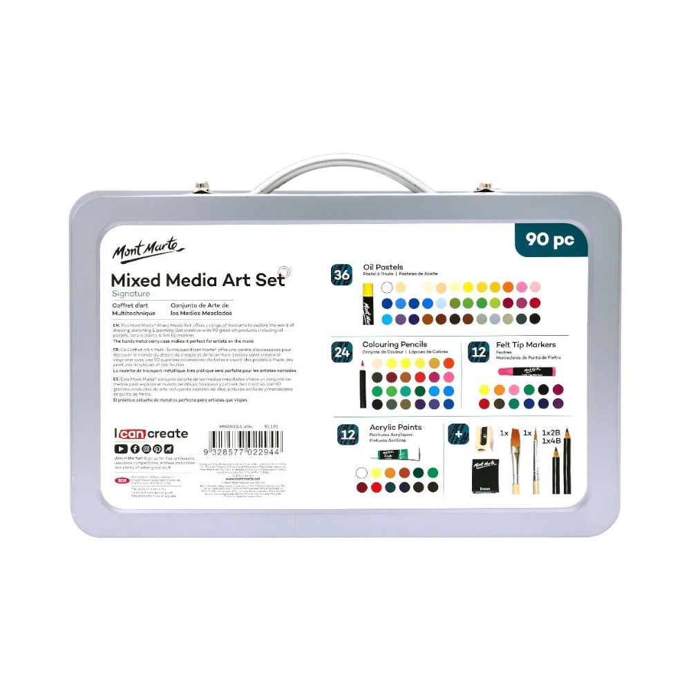 Mont Marte Mixed Media Art Set - 90 Pc Back View with Product Details