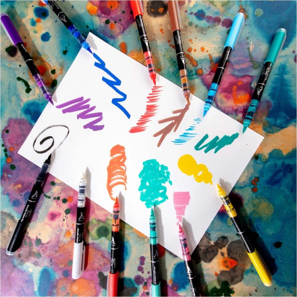 Mont Marte Premium Flexi Tip Acrylic Paint Pens - 12pc - Colour Chart