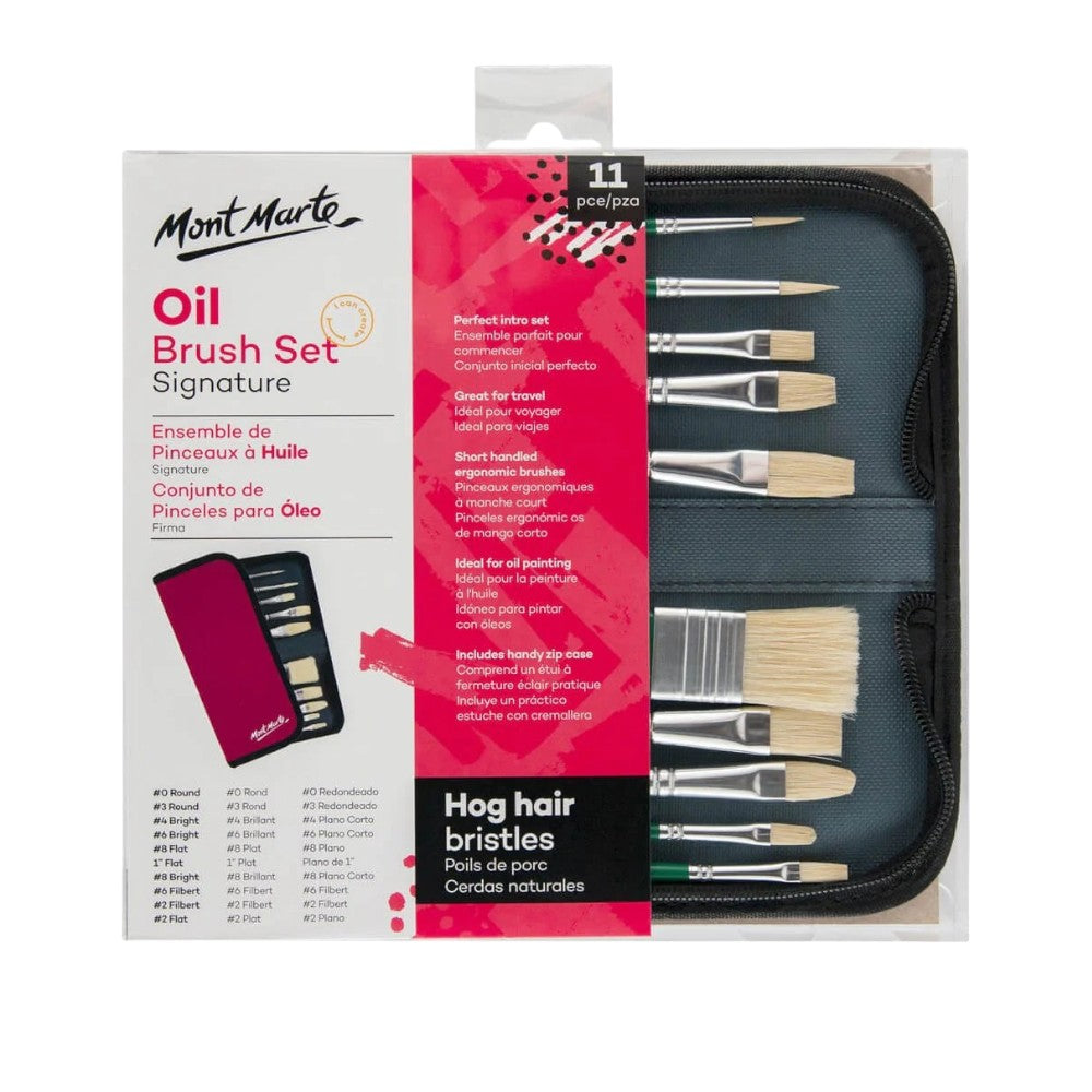 Mont Marte Signature Oil Brush Set in Wallet - Pack of 11