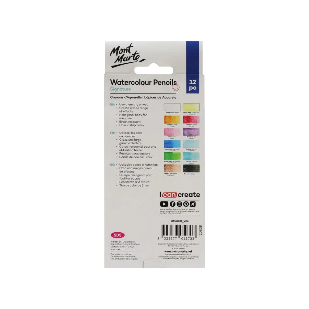 Mont Marte Signature Watercolour Pencils - 12pc - Back View