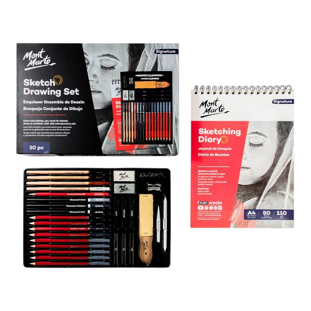 Mont Marte Sketch Drawing Set Signature 30pc - Open View