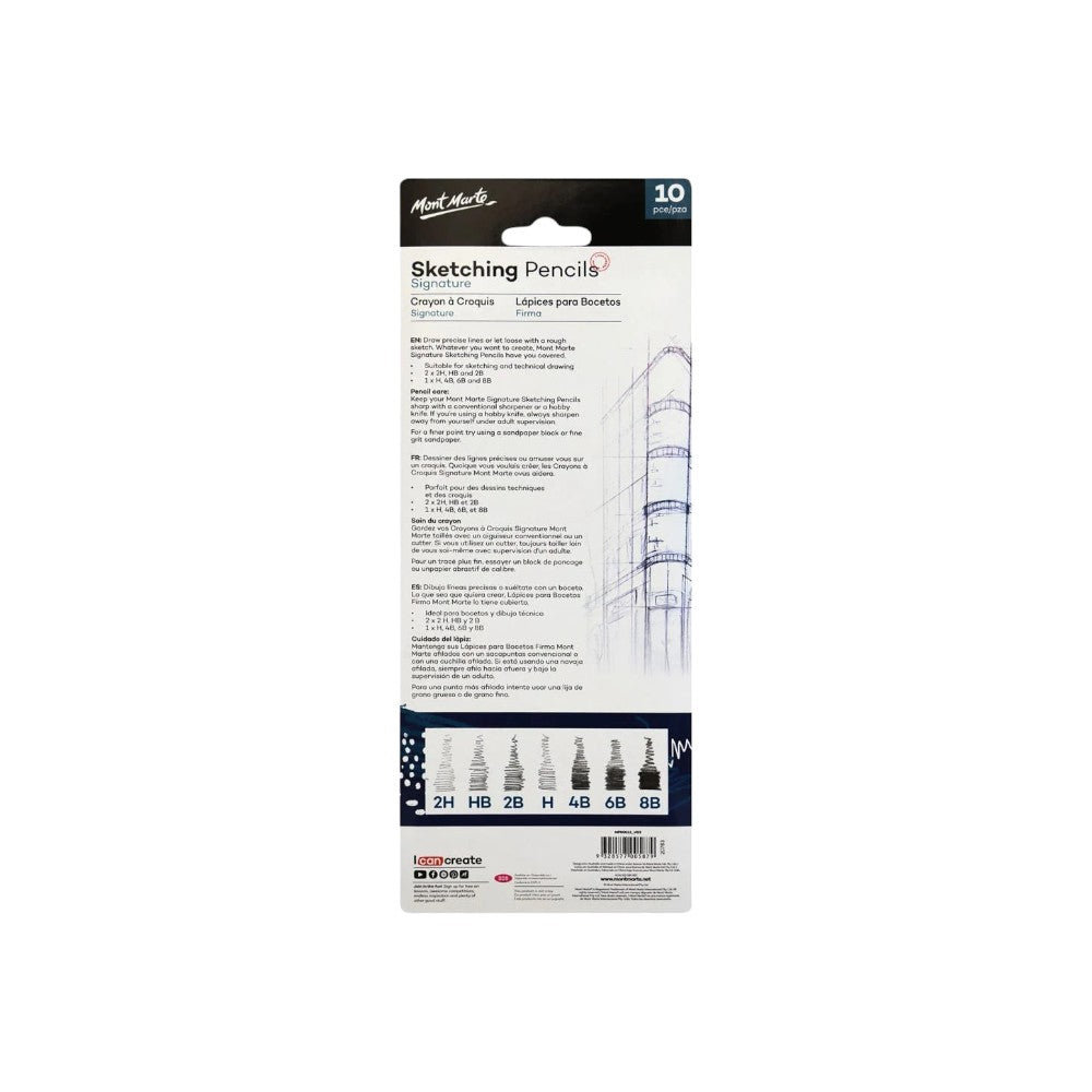 Mont Marte Sketching Set of 10 - Blister Pack - Back View