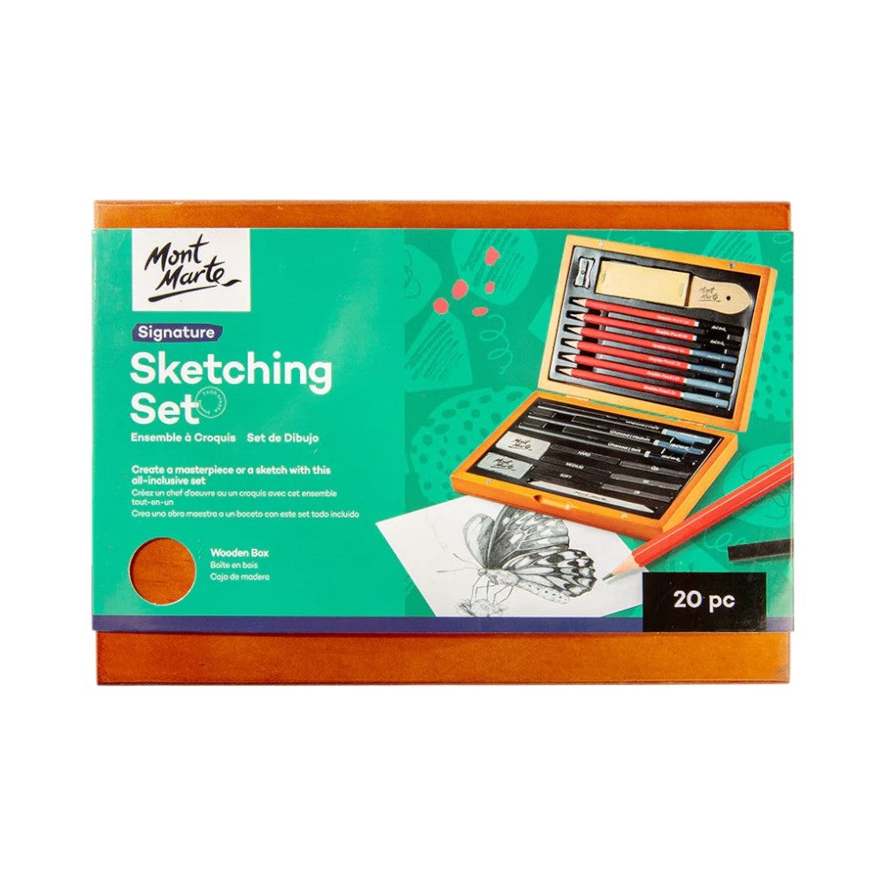 Mont Marte Sketching Set of 20 - Wooden Box - Front View
