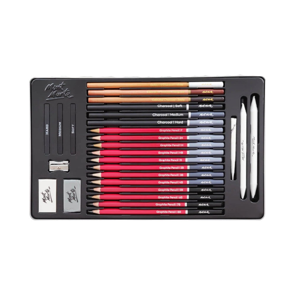 Mont Marte Sketching Set of 27 - Tin Pack - Open View