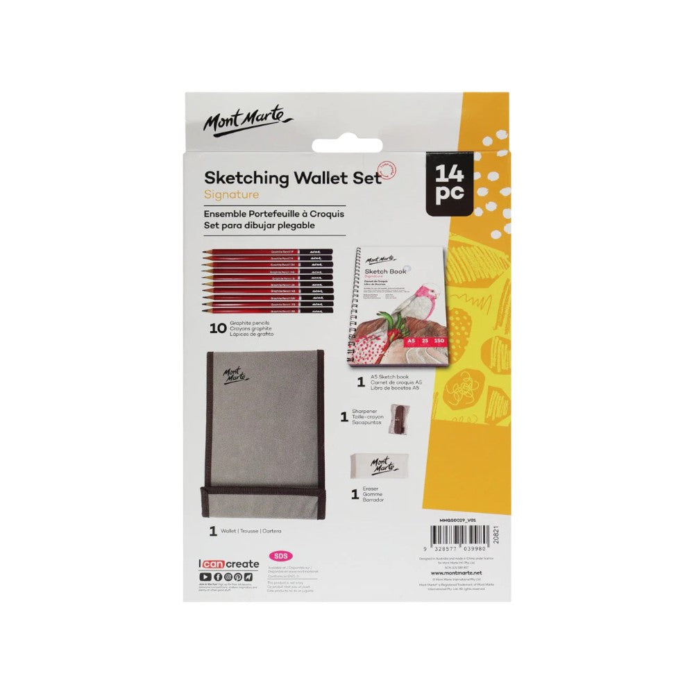 Mont Marte Sketching Wallet Set of 14 - Back Packaging View