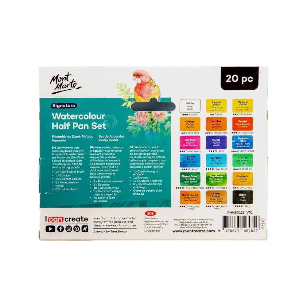 Mont Marte Watercolour Half Pan Set 20pc - Back View