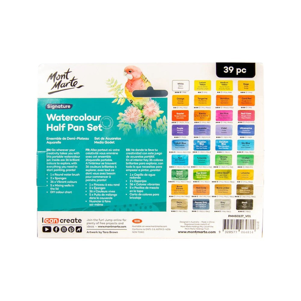 ont Marte Watercolour Half Pan Set 39pc - Back View