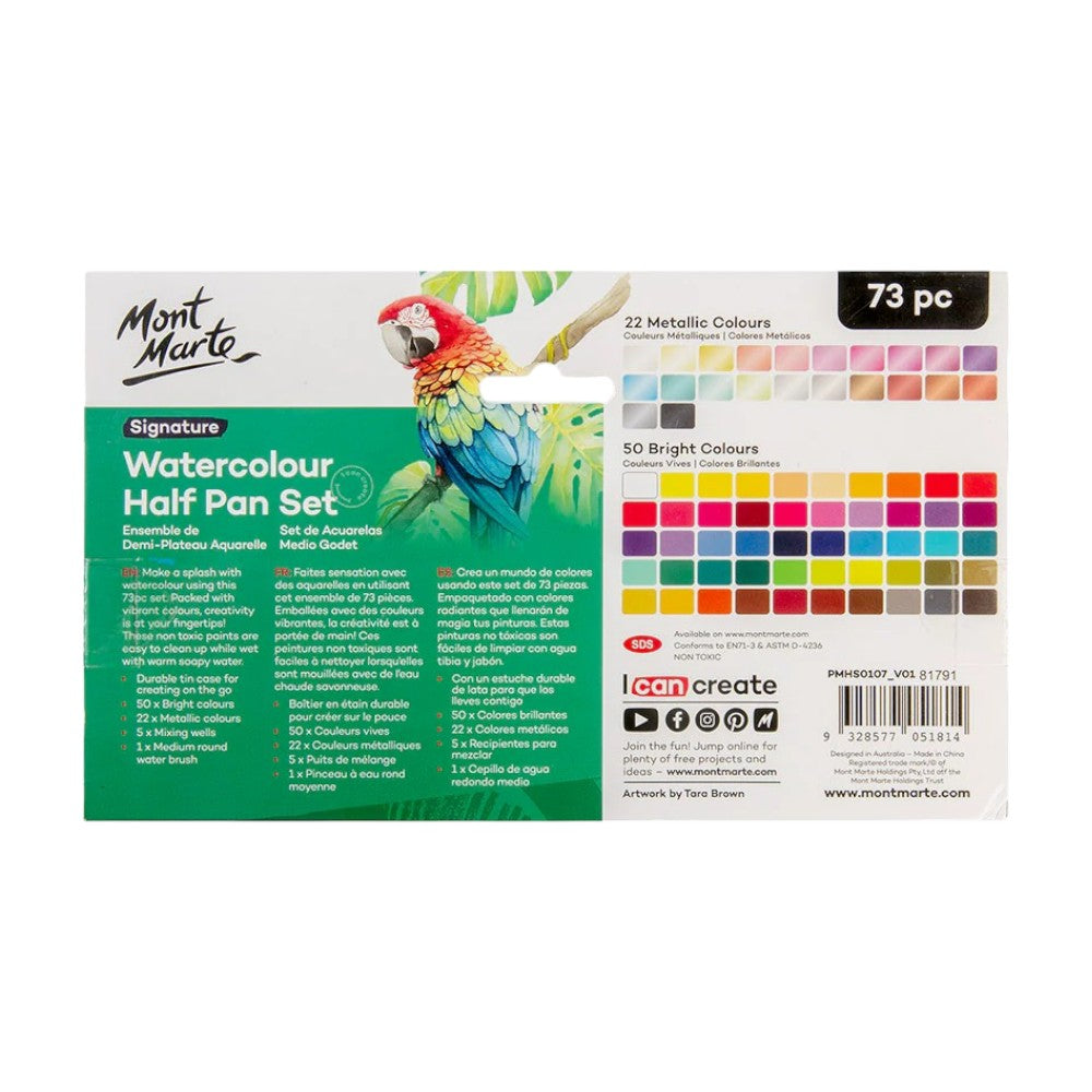 Mont Marte Watercolour Pan Set 73pc - Back View