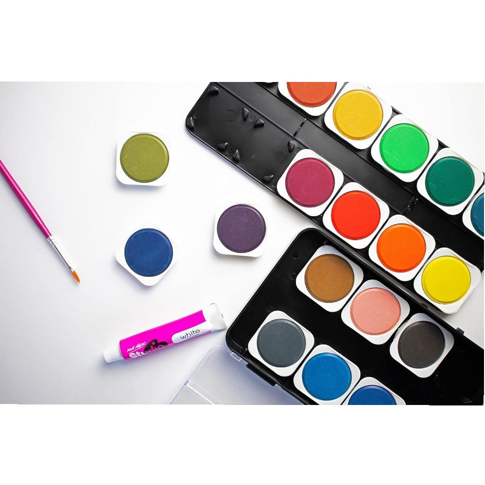 Brush and White Paint with 24 Watercolour Cakes - Set of 26